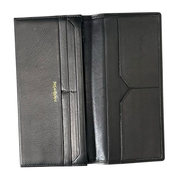 YSL Yves Saint Laurent Black Leather Long Wallet Clutch Bifold - Picture 2 of 12